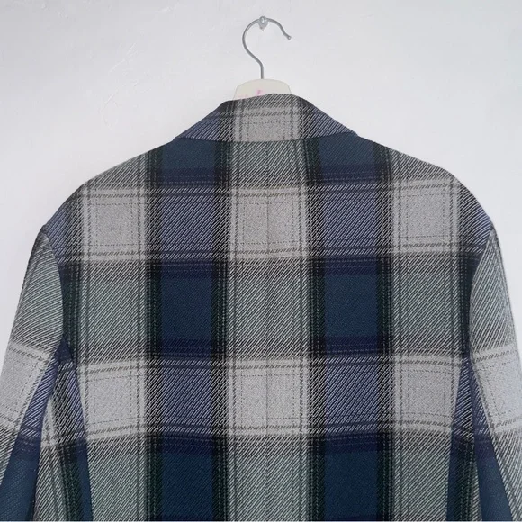 Acne Studios Oversized Plaid Wool Blend Coat in Navy, Grey & Green size US38 - Picture 4 of 14